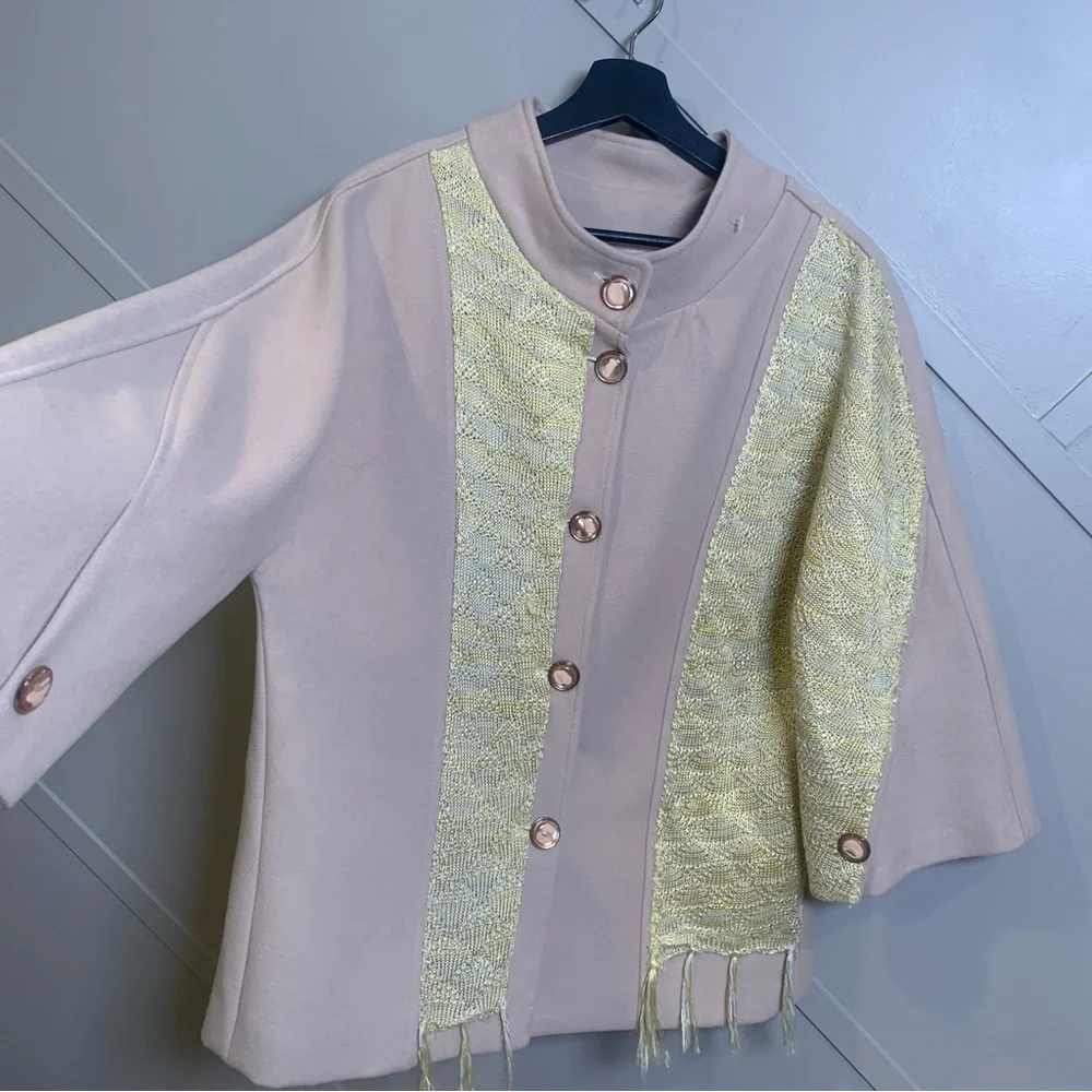 Italian Retro Beige Gold Yellow Fringe Jacket Size Large